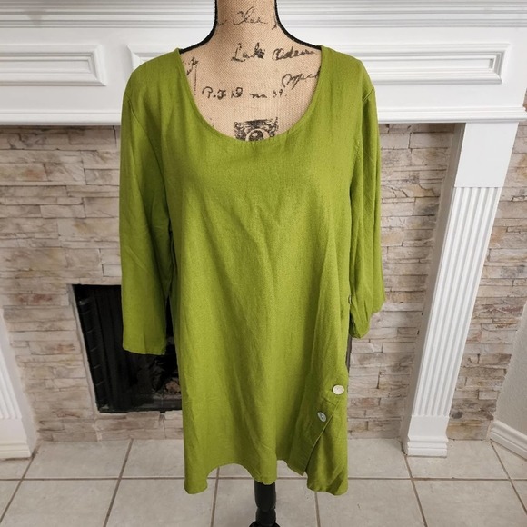 Jones new York moss green linen blend tunic length Beach blouse plus size 1X new - Picture 1 of 6